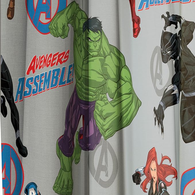 Jay Franco Window Curtains for Kids Bedroom 4-Piece Drape Set with 2 Tiebacks, Grey - Avengers, 42" W x 84" L (Pack of 2)