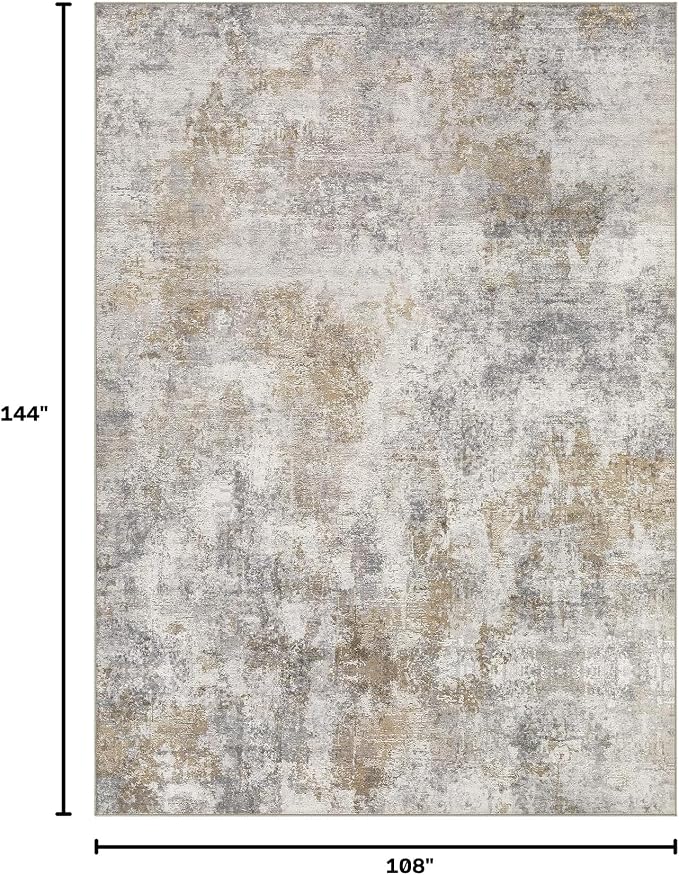 WITSHOCK Area Rugs 9x12 Living Room Rug - Washable Neutral Soft Low Pile Non-Slip Modern Abstract Thin Large Indoor Carpet for Bedroom Dining Room Nursery Office - Light Brown Grey