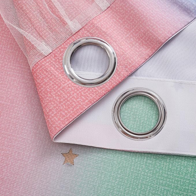 XiDi Curtains for Bedroom Decor, Rainbow Pink GreenBlue52/45/1