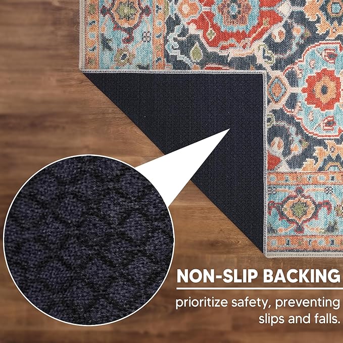 Keen Home Design 5x7 Rug - Machine Washable Area Rug with Non-Slip Backing, Ideal for Living Room, Dining Room, Bedroom - Vintage, Easy Clean, Durable, Low Pile Rug - (5' x 7')