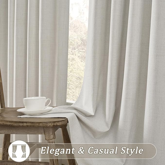 2 PCs Extra Wide Linen Blackout Curtains 108 Inches Long,Back Tab Pleaetd Drapes with Hooks Track System Curtain Panels for Large Windows Patio Sliding Door Living Room 70 x 108 Natural Birch