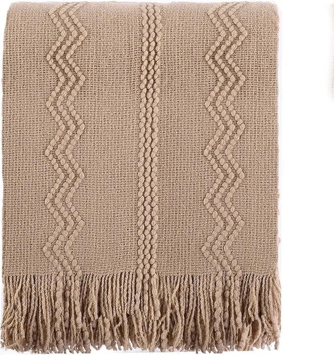 BATTILO HOME Tan Throw Blanket for Bed, Boho Decorative Blanket for Couch, Taupe Throw Blanket for Home Decor, 50"x60"