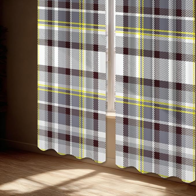 Shrahala Grunge Vintage Art Plaid Blackout Window Curtains, Tartan Grey Thermal Insulated Curtains Grommet Top Window Drapes for Living Room, Bedroom (2 Panels,52 x 84 in)