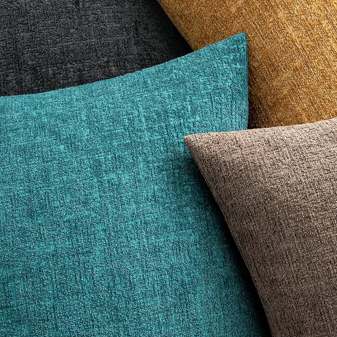 MIULEE Decorative Throw Pillow Covers 24x24 Pack of 2 Teal Blue Spring Couch Pillow Covers Soft Cozy Textured Chenille Pillowcases for Home Decor Sofa Living Room Cushion Bedroom
