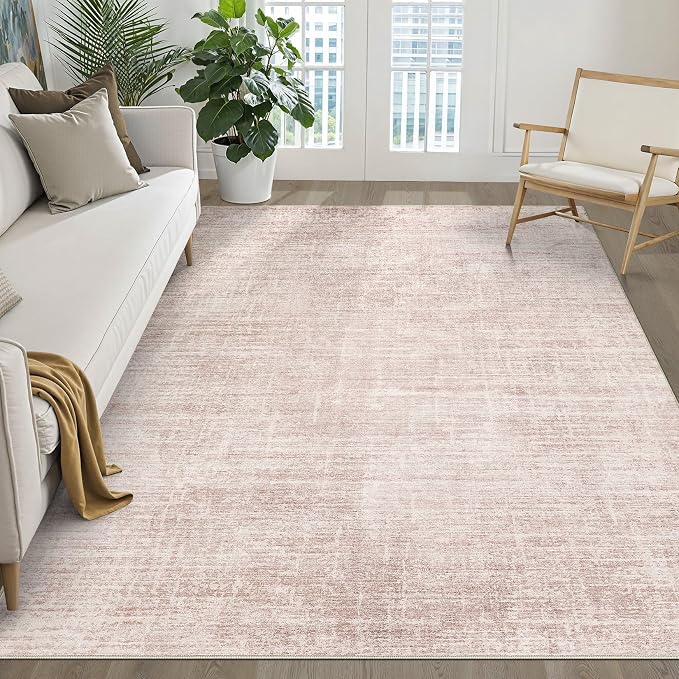 Pink Rug 6x9 Living Room: Washable Large Neutral Rugs Abstract Soft Modern Stain Resistant Indoor Floor Non-Slip Carpet for Nursery Kids Girls Bedroom Playroom Dining Room Under Table