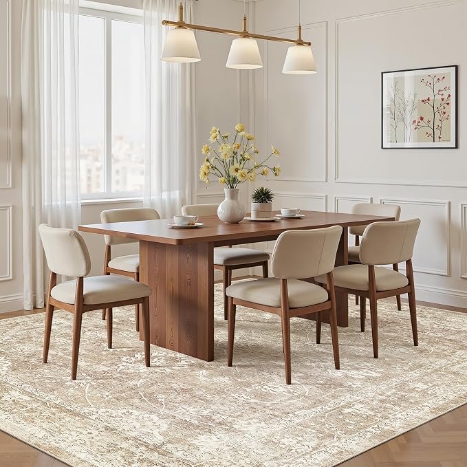Madane 5x7 Area Rugs for Living Room, Washable Vintage Neutral Rug with Non-Slip Backing, Soft Floral Print Throw Rugs Floor Low Pile Carpet for Bedroom Dining Room Farmhouse (5 x 7, Beige/Brown)