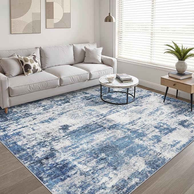 10x14 Area Rugs Living Room: Washable Large Neutral Rug Abstract Soft Modern Stain Resistant Indoor Floor Non-Slip Carpet for Bedroom Nursery Kids Office Playroom Dining Room Under Table- Navy Gray