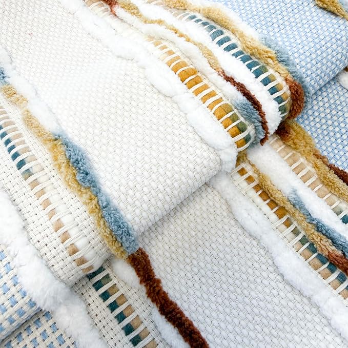 NUYECY Boho Throw Pillow Covers 16x16 Neutral Boucle Couch Pillow Cover Rainbow Striped Decorative Accent Pillow Case for Couch Bed Sofa Farmhouse Bedroom,Modern Funky,Set of 2 Light Blue Earth Tones
