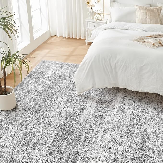 DMOYEST Area Rug Living Room Rugs - 10x14 Abstract Large Soft Indoor Washable Rug Neutral Modern Low Pile Carpet for Bedroom Dining Room Farmhouse Home Office - Vintage Grey