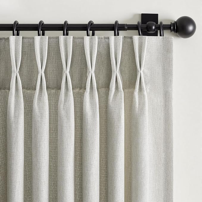 Pinch Pleated Curtains 92 Inches Long 2 Panels Set,Grey Beige Semi Sheer Cotton Blend Fabric Aesthetic Advanced Curtain Drapes for Living Room Bedroom,40x92 inch Length