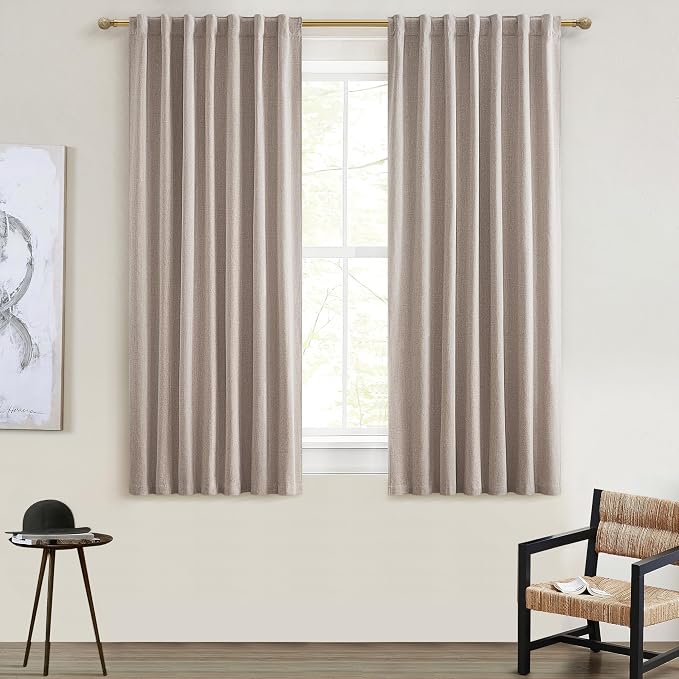QJmydeco Short Small Window Room Darkening Curtains 54 Inches Long for Bedroom/Basement, Boho Linen Heat Blocking&Soundproof Blackout Curtains Back Tab Pleated with Hooks (50" Wx54 L 2 Panels Burg)