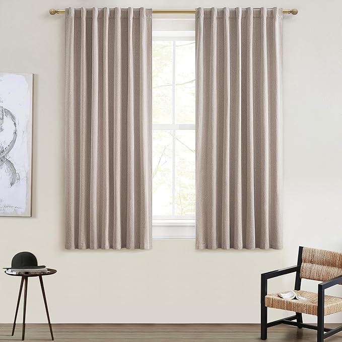 QJmydeco Black Out Linen Boho Curtains 72 Inch Long, Living/Bedroom Curtains 72 Inches Length 2 Panels Set Drapes for Window Energy Saving Noise Reducing Nursery (50" W x 72" L) Back Tab,Hook Belt