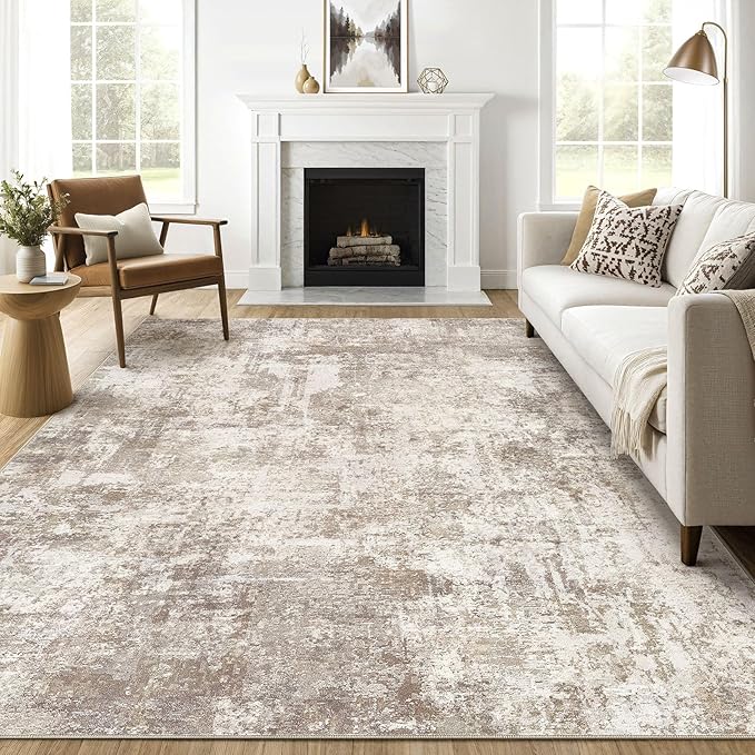 LOONGRUG 7x10 Area Rug Living Room: Washable Large Abstract Soft Rugs Stain Resistant Indoor Floor Non-Slip Accent Carpet for Women Modern Home Enthusiasts Aged- Bedroom Nursery Playroom- Beige Brown
