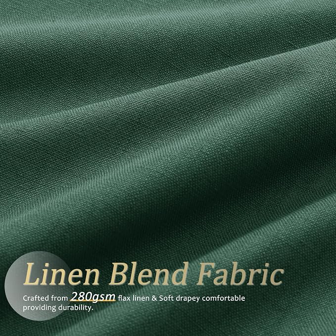 Jowels Green Linen Blackout Curtains 84 Length 2 Panels Set for Living Room Bedroom, 100% Black Out Thermal Insulated Linen Drapes, Room Darkening Grommet Curtains 84 Inches Long, Green