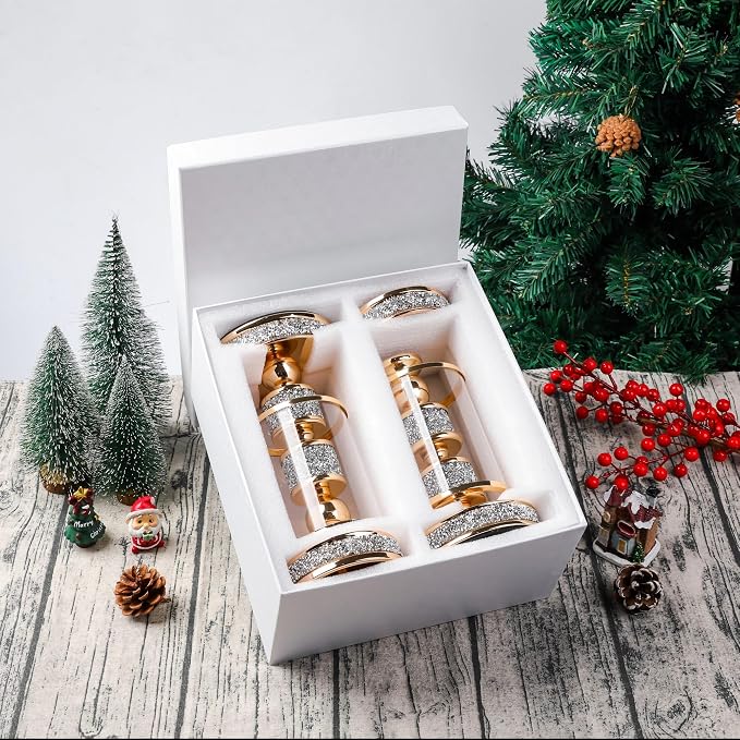 Hurricane Candle Holder, 15.9" Tall Metal Candle Stand, Glass Pillar Candle Holders, Crystal Gold Decorative Centerpieces for Table, Wedding and Dining Room (Fits Candles up to 3"x5", 2pcs, L)