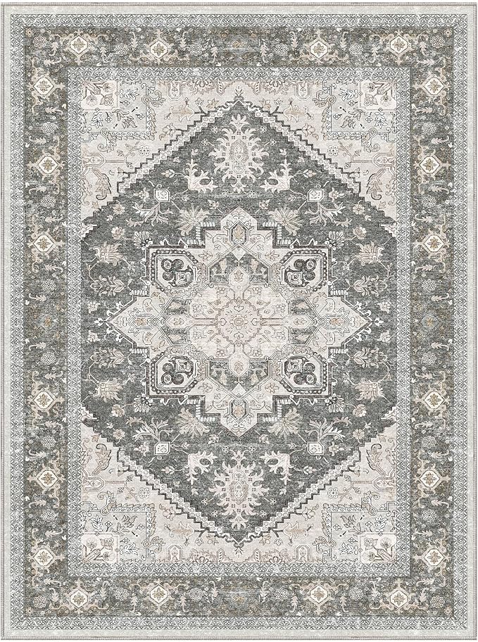 OPPODREAM Soft Area Rugs 9x12 Living Room, Washable Rugs 9x12 with Non Slip Backing, Faux Cashmere Low-Pile 9 x 12 Carpet, Greenish Grey