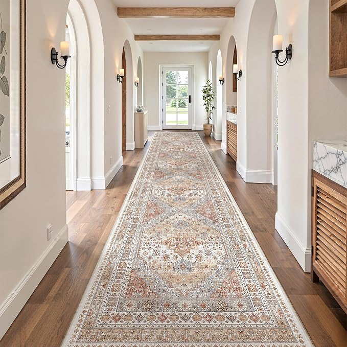 zesthome 3x16 Washable Runner Rug for Hallway, Non-Slip Long Hallway Runner for Entryway, Soft Vintage Kitchen Mats for Floor, Abstract Dining Room, Bedroom, Living Room Rugs(Orange,3'x16')