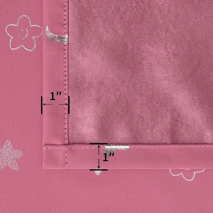 BGment Blackout Curtains for Nursery, Room Darkening Thermal Insulated Window Curtains for Kids Room, Noise Cancelling Heat Insulation Star and Moon Curtains for Bedroom, 2 Panels, Pink, 52 x 72 Inch