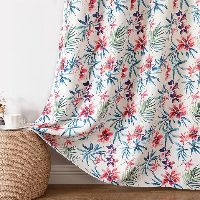Joydeco Printed Curtains 96 inches Long,Pink Floral Blackout Curtains for Living Room 2 Panels,52 x 96 inch Rod Pocket Thermal Insulated Bohemian Drapes for Farmhouse,Bedroom,White
