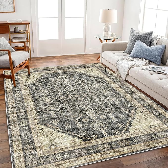 CHAMPLANT Area Rug 5'x7' Washable Rug Vintage Traditional Floor Cover Thin Retro Kitchen Indoor Distressed Non Slip Carpet for Living Room Bedroom Dining Room