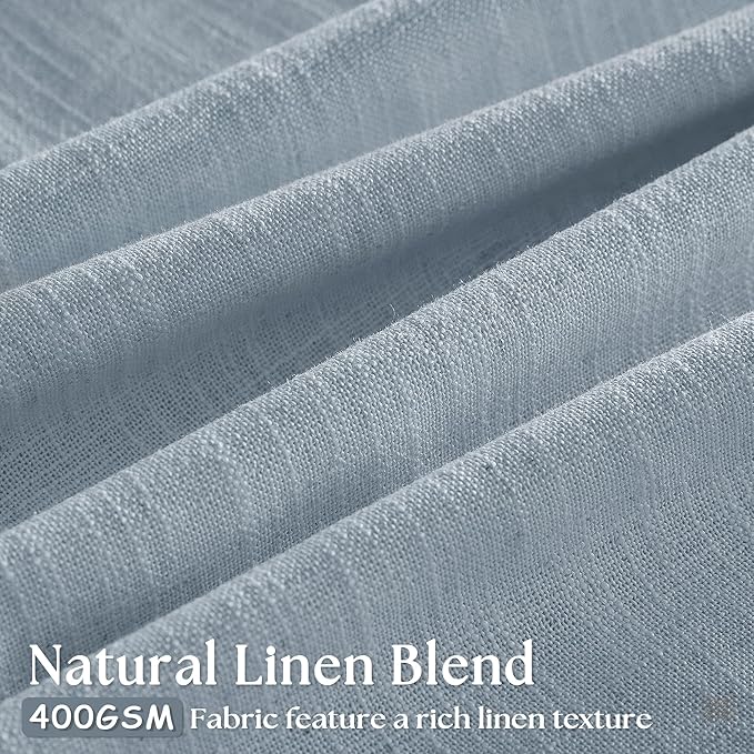 Dusty Blue Pinch Pleated Short Linen Curtains 45 Inches Long 2 Panels for Living Room Bedroom Memory Trained Semi Sheer Pleat Drapes Hooks Rings Light Filtering Small Kitchen Window Curtain 40x45