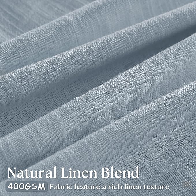 Dusty Blue Pinch Pleated Linen Curtains 84 Inches Long 2 Panels Set for Living Room Dining Pinch Pleat Back Tab Light Filtering Boho Coastal Window Curtain Drapes 84 Inch Length Light Sky Blue