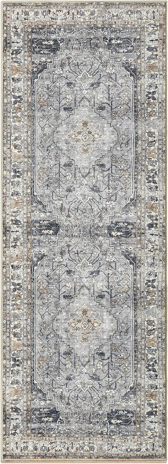 Keen Home Design 30"x120" Rug - Machine Washable Runner Rug with Non-Slip Backing, Ideal for Hallway, Entryway, Kitchen, Laundry Room - Vintage, Easy Clean, Durable, Low Pile - (2'6" x 10')