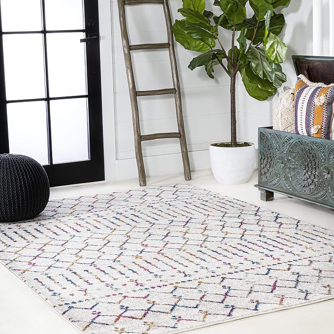 JONATHAN Y Boho Vintage Diamond Cream/Multi Indoor Area Rug 5X8 ft, Moroccan Hype for Living Room, Bedroom, Kitchen, Office, Easy-Cleaning, High Traffic, Pet-Friendly, Non-Shedding (MOH101H-5)
