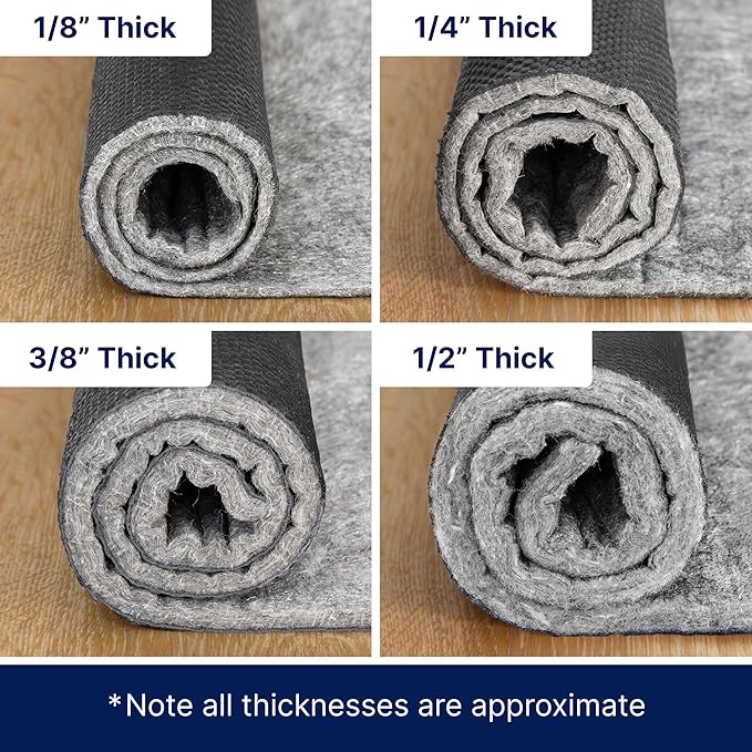 RUGPADUSA - Dual Surface - 9'x11' - 1/8" Thick - Felt + Rubber - Non-Slip Backing Rug Pad - Adds Low-Profile Comfort and Protection