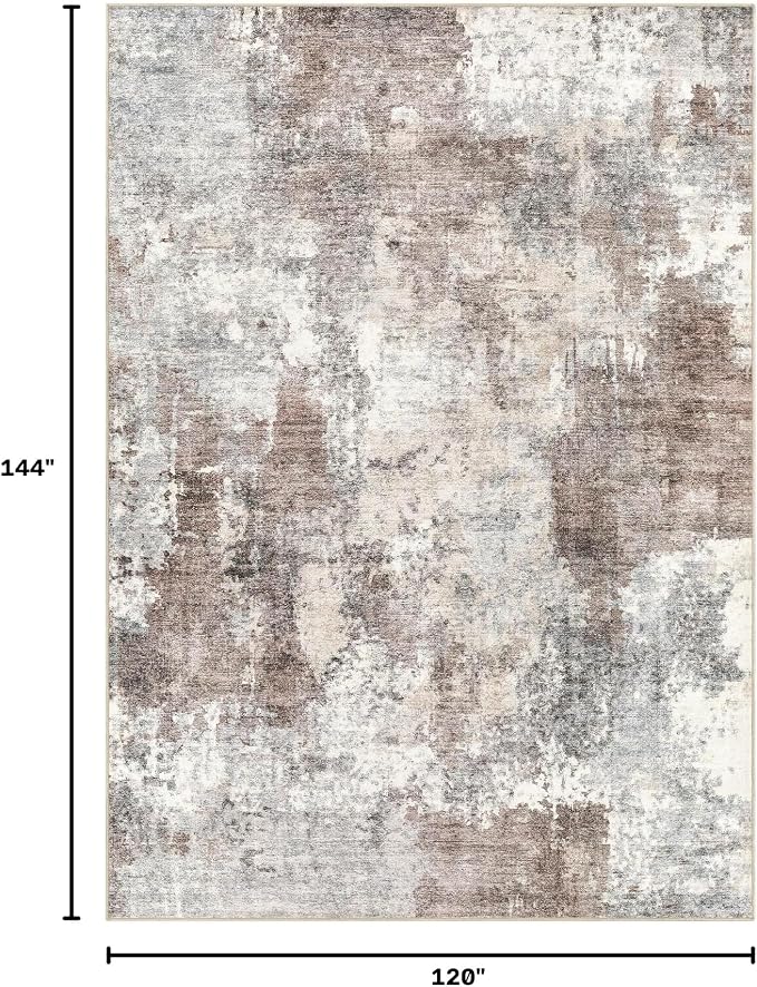 Tortania Washable 10x12 Area Rug for Living Room: Modern Abstract Neutral Large Soft Thin Rugs - Non Slip Indoor Carpet for Bedroom Dining Room Office Nursery Home Floor Decoration - Gray Brown