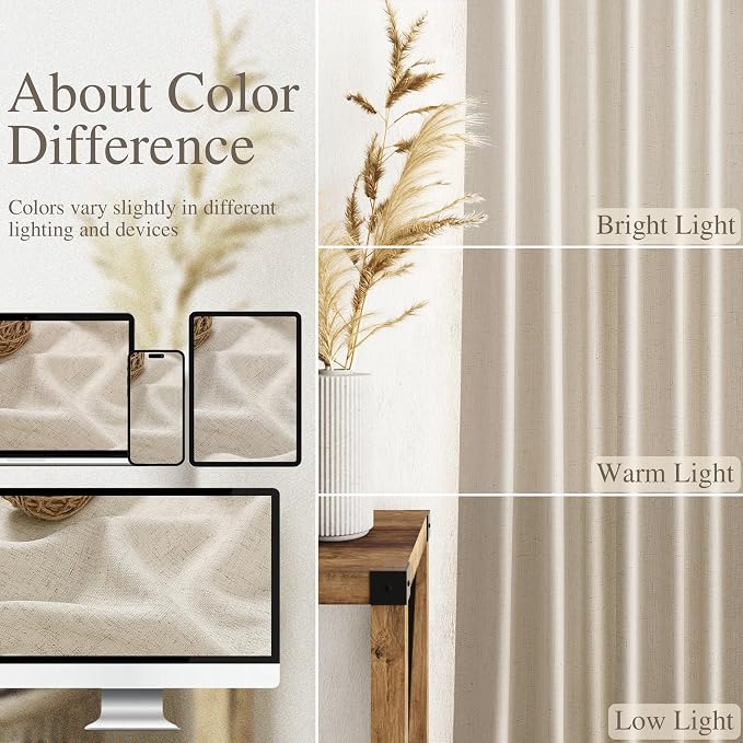 Boho Linen 144 Inch Curtains for Living Room Light Filtering Semi Sheer Curtain Back Tab Boho Eclectic Home Decor Elegant Farmhouse Drapes Floor to Ceiling High Window for Bedroom 52x144, 2 Panels