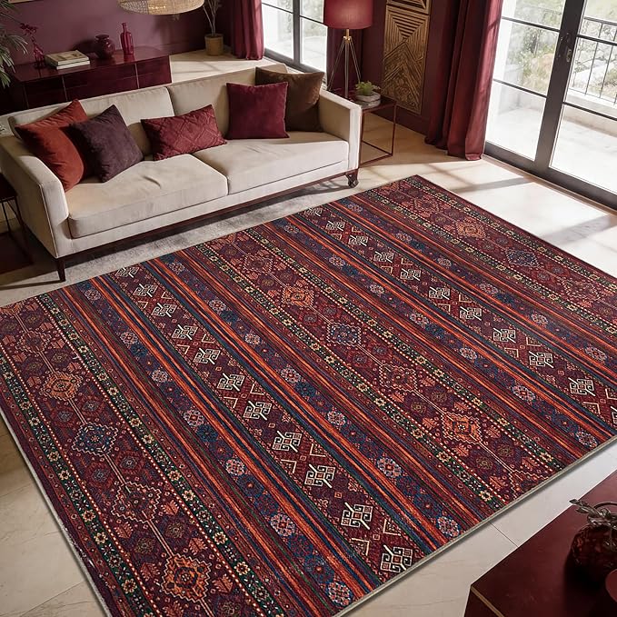 Keen Home Design 6x9 Rug - Machine Washable Area Rug with Non-Slip Backing, Ideal for Living Room, Dining Room, Bedroom - Vintage, Easy Clean, Durable, Low Pile Rug - (6' x 9')