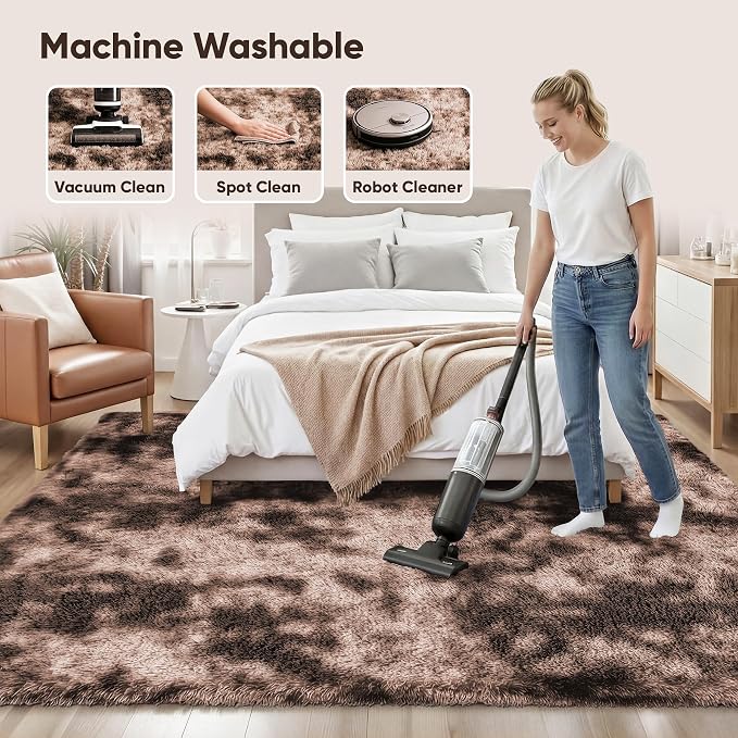 8x10 Area Rugs for Living Room Bedroom:Soft Fluffy Shag Upgrade Non-Slip High Pile Carpet Large Fuzzy Plush Indoor Floor Decor Shaggy Coffe Tie-Dyed Rug for Kid Boys Girls Playroom Nursery Modern Home