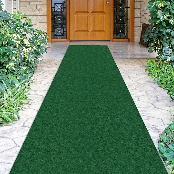 Ottomanson 2'7" x 30' Hallway Runner - Extra Durable Non-Slip Rug Mat for Indoor & Outdoor Use - Ideal for Kitchen, Entryway & Garage - High-Traffic Carpet, Green