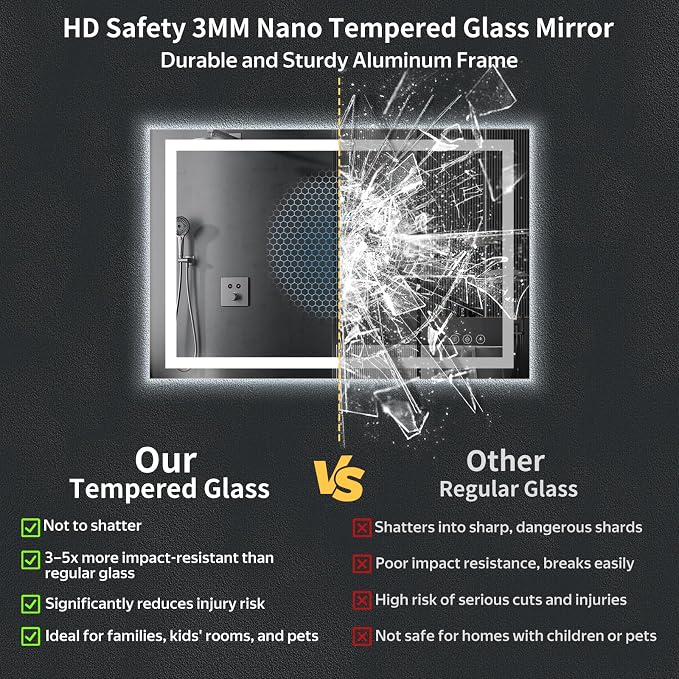55"x30" LED Bathroom Mirror with Lights, Backlit + Front Lit with CRI>90, Lighted Mirror for Bathroom, Anti-Fog, Dimmable Brightness, 3 Colors, Memory Function, Shatterproof Tempered Glass