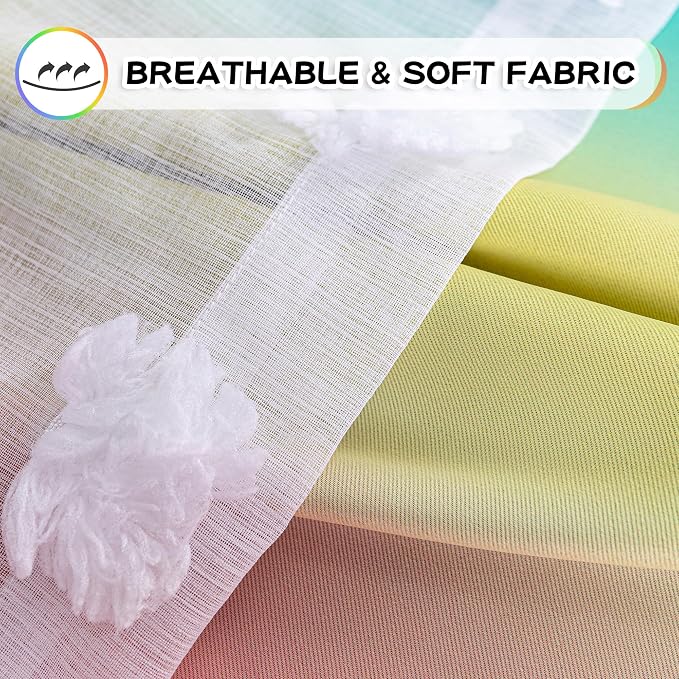 MYSKY HOME Rainbow Curtains 84 Inches Long Kids Blackout Curtain for Girls Bedroom Living Room with White Pom Pom Sheer Ombre Room Darkening Window Drapes Back Tab 52 x 84 in 2 Panels