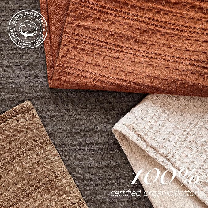 Foindtower Set of 2 Decorative Cotton Waffle Weave Throw Pillow Covers Euro Shams Cushion Covers Accent European Pillowcase for Bed Couch Sofa Bedroom Living Room Home Decor 22×22 Inch Burnt Orange