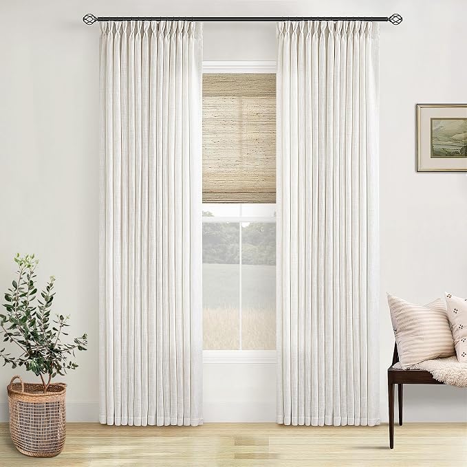 TWODRAPES Natural Pinch Pleated Linen Curtains 78 Inches Long 2 Panels for Living Room Bedroom Memory Training Shaped Semi Sheer Pleat Drapes with Hooks Rings Light Filtering Window Curtain 40x78