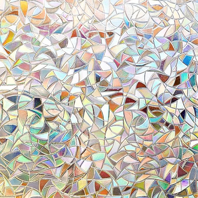 Finnez Window Privacy Film Rainbow Decorative Window Film, 3D Static Stained Glass Cling Tint for Home Heat Control Non-Adhesive, 23.6 x 78.7 inches