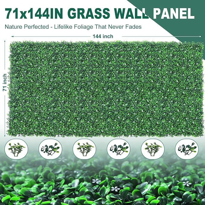 Yangrass Boxwood Roll Panels with Flowers, 71"x144" (72 sqft) Artificial Ivy Privacy Fence Screen, UV-Anti Faux Boxwood Roll Grass Wall Panels for Patio Garden Balcony Decor
