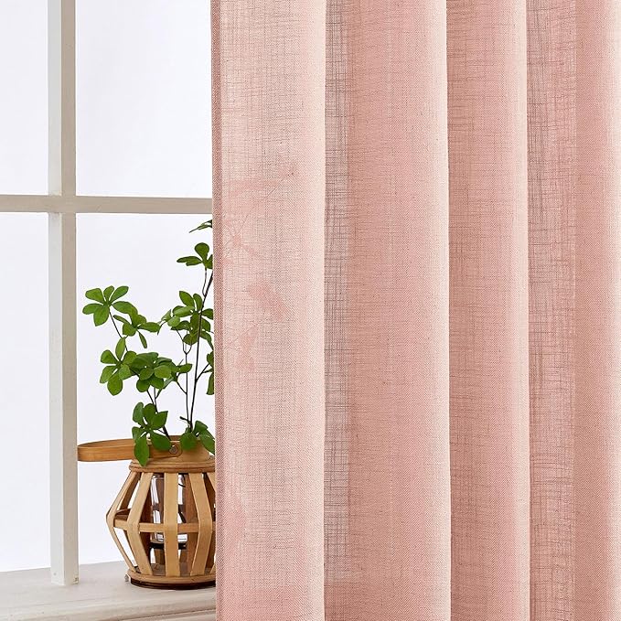 MIULEE Blush Pink Linen Curtains 84 Inch Length 2 Panels for Bedroom, Soft Thick Linen Textured Window Drapes Semi Sheer Light Filtering Back Tab for Living Room Light Pink Decor