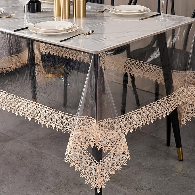 Clear Vinyl Tablecloth Protector Waterproof/Oil-Proof PVC Table Cloth Transparent Sheet Table Cover (60'' x 108'' Rectangular)