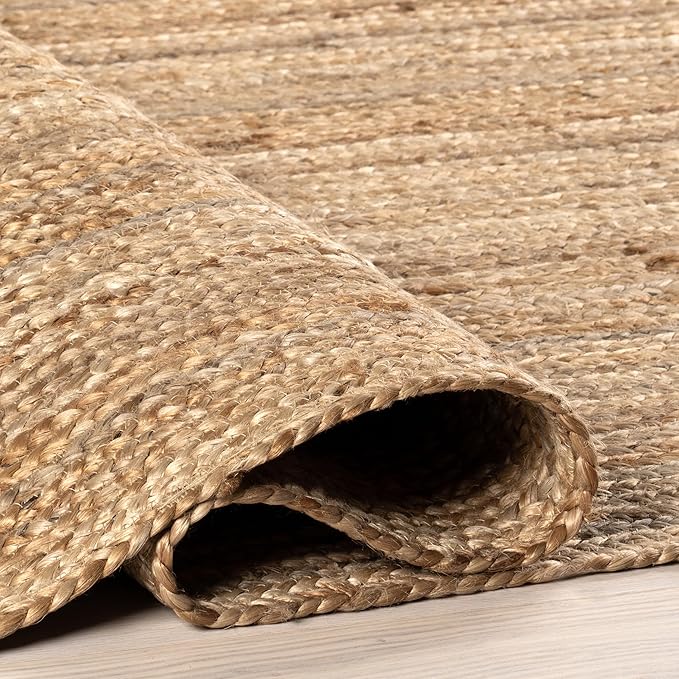 nuLOOM 7 Round Rigo Jute Hand Woven Area Rug, Natural, Solid Farmhouse Design, Natural Fiber, For Bedroom, Living Room, Dining Room, Hallway, Office, Kitchen, Entryway