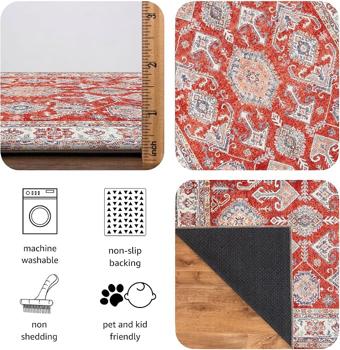 Keen Home Design 30"x120" Rug - Machine Washable Runner Rug with Non-Slip Backing, Ideal for Hallway, Entryway, Kitchen, Laundry Room - Vintage, Easy Clean, Durable, Low Pile - (2'6" x 10')