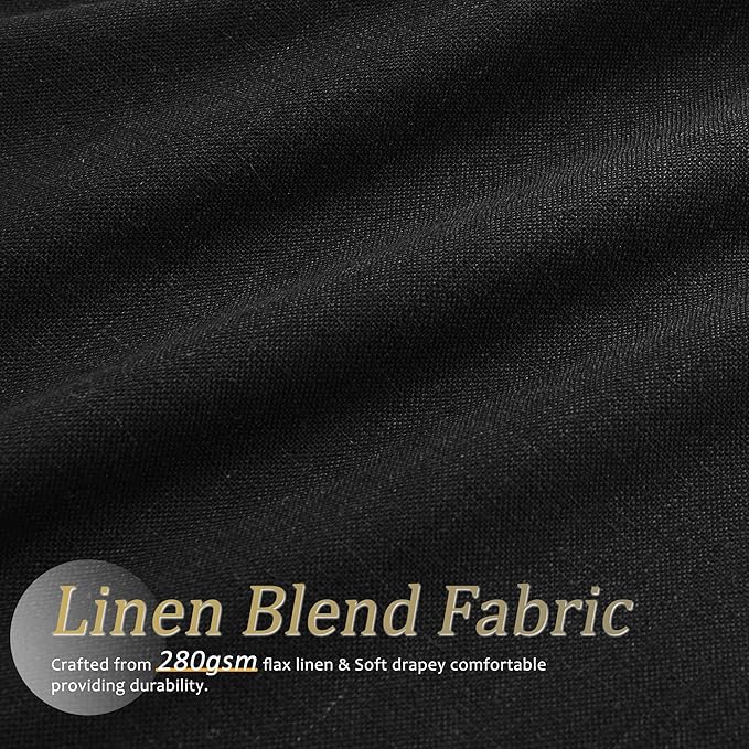 Jowels Black Linen Blackout Curtains 108 Length 2 Panels Set for Living Room Bedroom, 100% Black Out Thermal Insulated Linen Drapes, Room Darkening Grommet Curtains 108 Inches Long