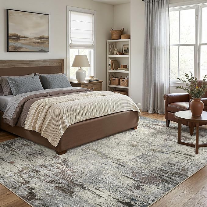 DMOYEST Area Rug Living Room Rugs - 10x12 Washable Large Soft Indoor Neutral Modern Abstract Low Pile Rug Carpet for Bedroom Dining Room Farmhouse Home Office - Brown Rust