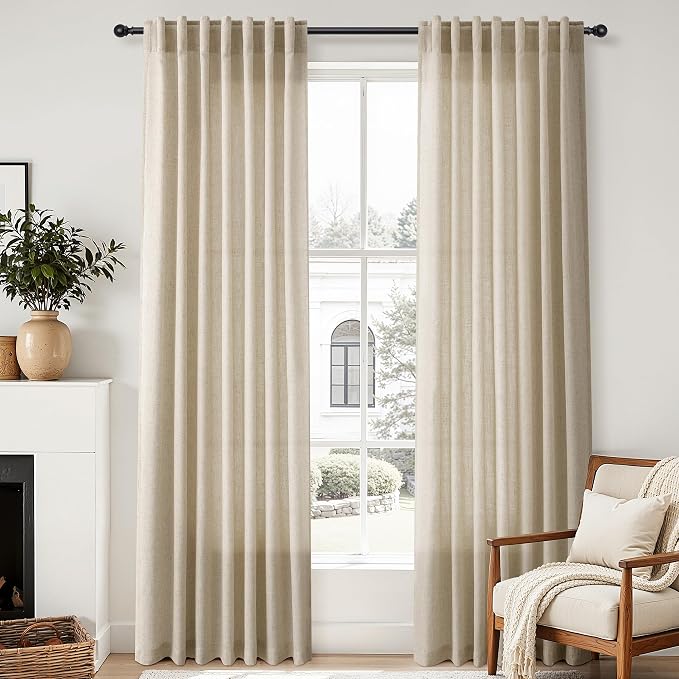 Aersas Taupe Burlywood Linen Curtains 84 Inches Length for Living Room Flax Texture Wave Fabric Semi Sheer with Rod Pocket Back Tab for Bedroom Balcony Light Filtering Neutral Home Decor 52x84