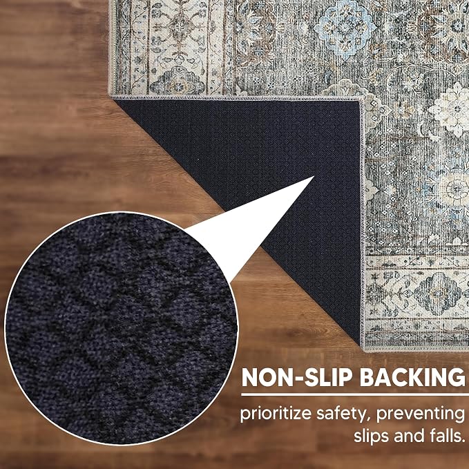 Keen Home Design 48"x72" Rug - Machine Washable Area Rug with Non-Slip Backing, Ideal for Living Room, Dining Room, Bedroom - Vintage, Easy Clean, Durable, Low Pile Rug - (4' x 6')