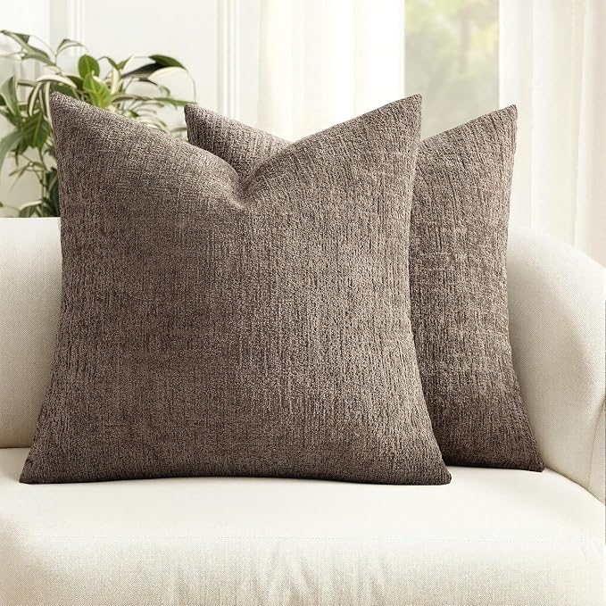 MIULEE Decorative Throw Pillow Covers 20x20 Pack of 2 Taupe Couch Pillow Covers Soft Cozy Textured Chenille Pillowcases for Home Decor Sofa Living Room Cushion Bedroom