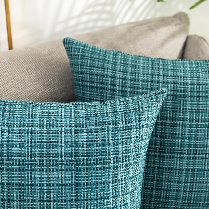 Kevin Textile Outdoor Waterproof Throw Pillow Covers 14x24 Inch Pack of 2 Woven Faux Linen Farmhouse Decorative Water Resistant Lumbar Cushion Covers for Tent Patio Garden Couch Sofa Teal